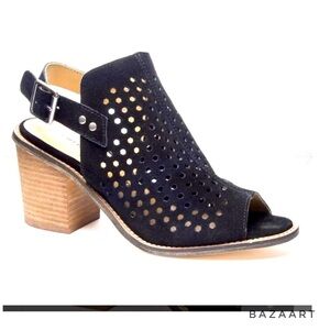 Chinese Laundry Perforated Peep-Toe Black Suede Bootie Women Size: 10